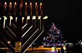 menorah and christmas tree